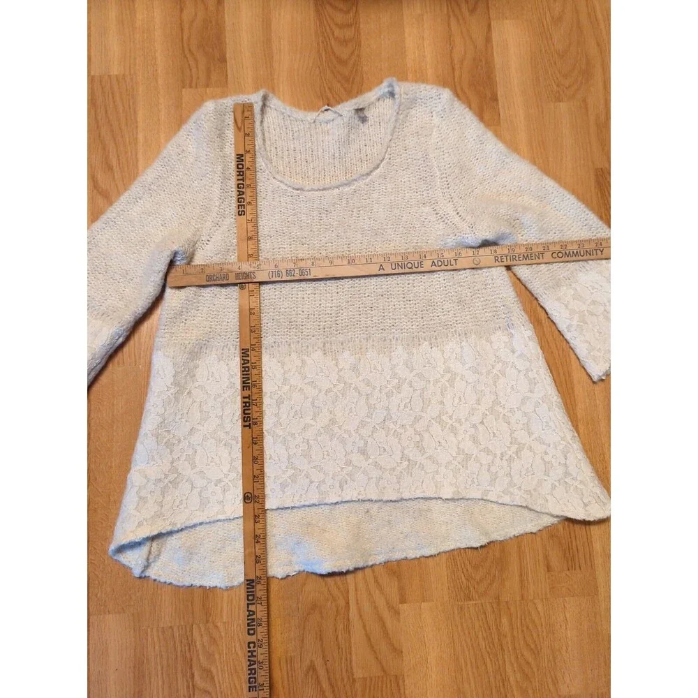 Anthropologie Knitted & Knotted Sweater Womens M Ivory Felted Lace Wool Boho
